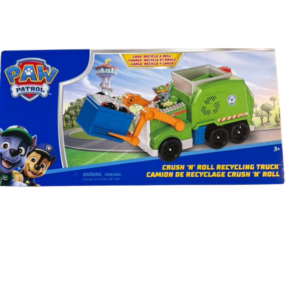 PAW Patrol Rockys Crush N Roll Recycling Truck with Rocky Action Figure, Transforming Trash Vehicle Toy for Kids Ages 3 and Up