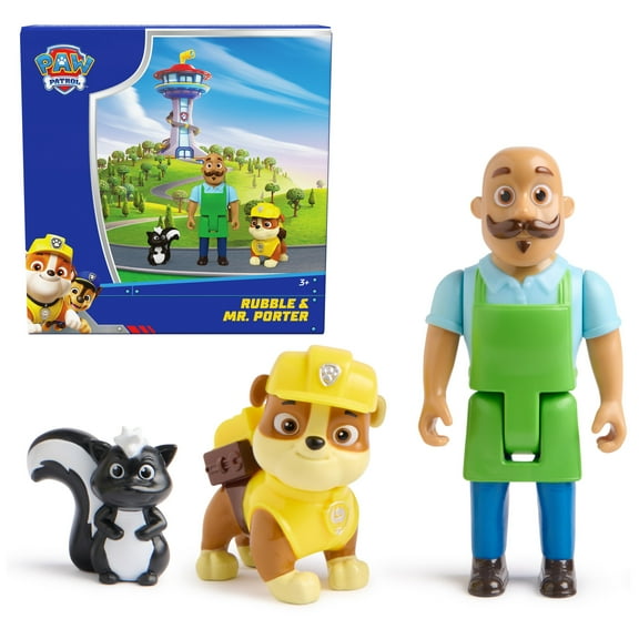 PAW Patrol Rubble & Mr. Porter Figure Pack with Skunk Toy Figure, for Kids 3+