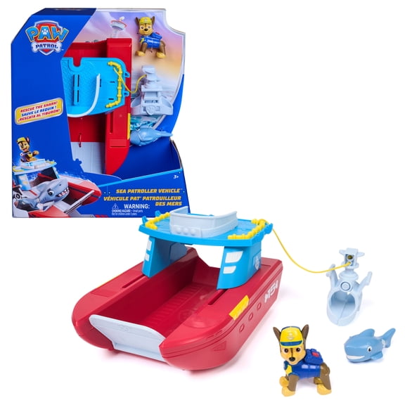 PAW Patrol Sea Patroller Boat Vehicle with Chase and Shark Figure, 2 Patrol Modes