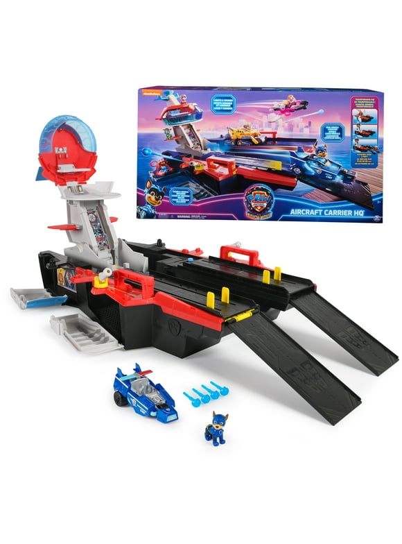 PAW Patrol: The Mighty Movie, Aircraft Carrier HQ, Chase Figure & Police Car, Ages 3+