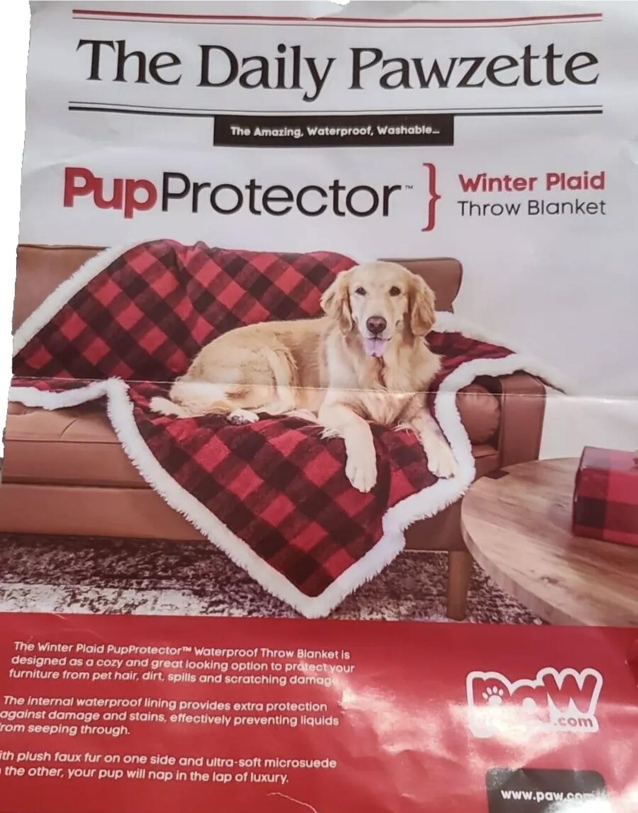 PAW Pup-PROTECTOR Throw Waterproof Blanket for Large Dogs, Winter Plaid