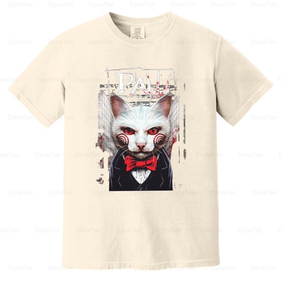 PAW SAW Black Heavyweight Unisex Crewneck Horror Film Cat Comfort Color T-Shirt Unisex, up to 4XL
