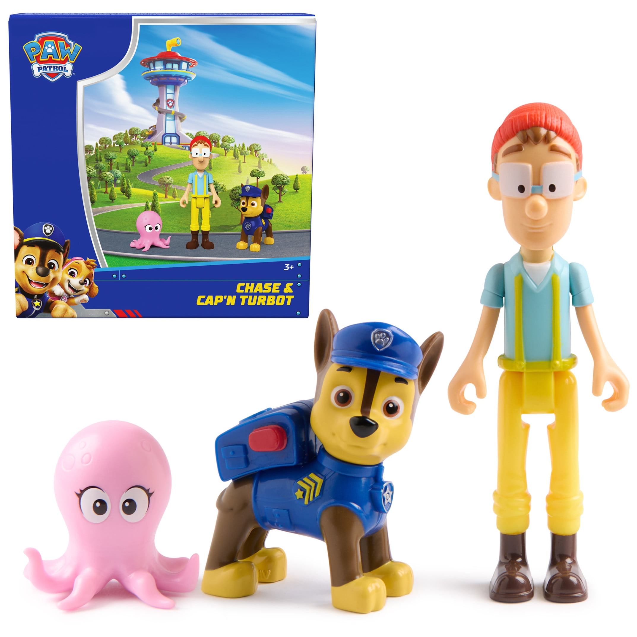 PAW Patrol, Chase & Captain Turbot Figure Pack with Baby Octopus Toy Figure, for Kids 3+