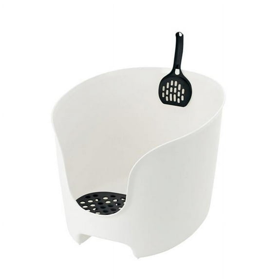 PAW TRAX High Wall Cat Litter Box - White/Black - Prevents Spills and Litter Scatter