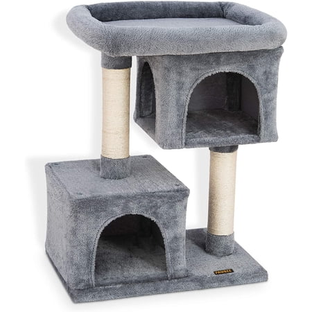 PAWBEE 33" Cat Tree House, 2 Condos & 2 Sisal Scratching Posts, Sturdy Base for Small & Large Cats