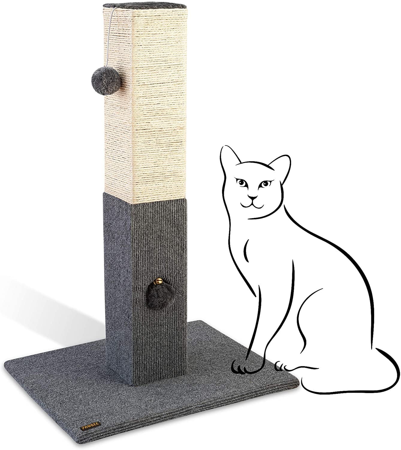 32" Tall Gray and Beige Sisal Rope Cat Scratching Post