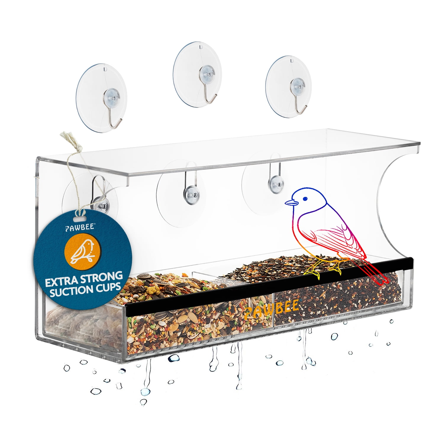PAWBEE Window Bird Feeder Large Wild Bird Feeder for Outside