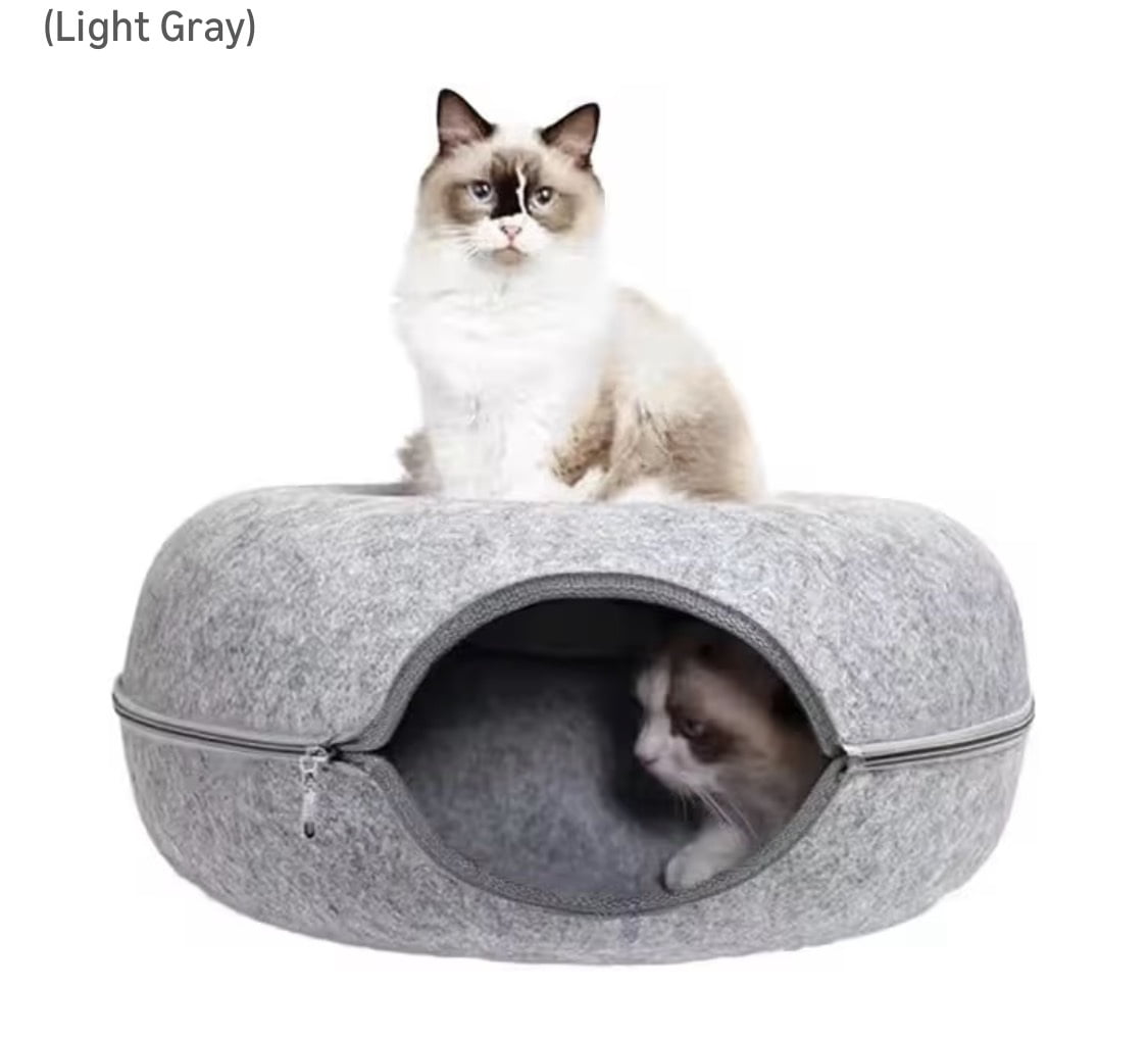 PAWFECT™ Cat Tunnel Bed – Foldable Felt Cat Toy with Peek Hole & Hanging Ball, Interactive Indoor Cat Play Tunnel