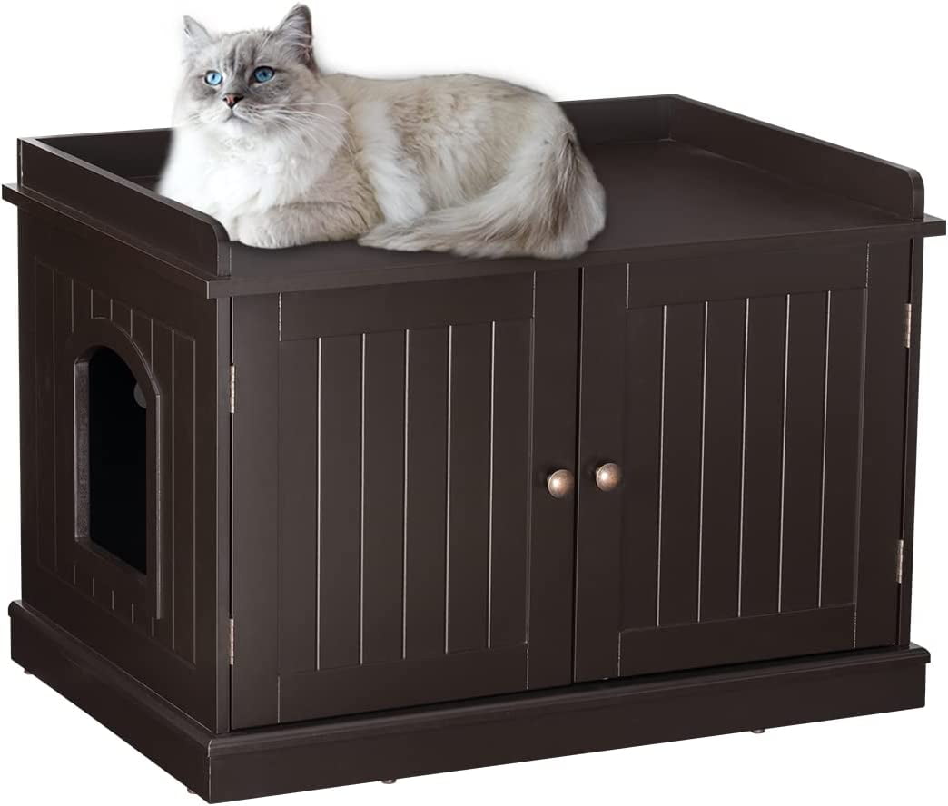 PAWLAND Lager Cat Washroom Storage Bench,cat Litter Box Enclosures -Espresso