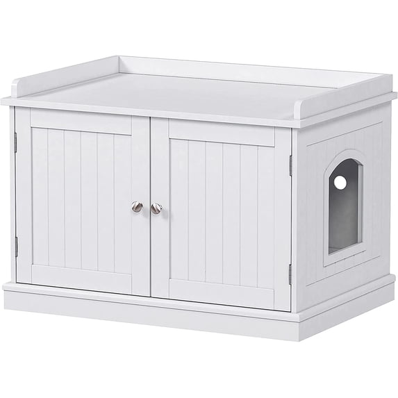 PAWLAND Lager Cat Washroom Storage Bench,cat Litter Box Enclosures -White
