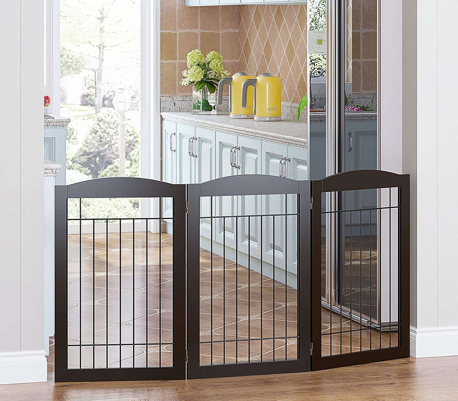 PAWLAND Pet Gate for Dogs 60 inches Extra Wide 30 inches Tall Dog Gate for The Houes Doorway Stairs Pet Puppy Safety Fence Espresso 3 Panels No Include Support Feet Walmart Business Supplies
