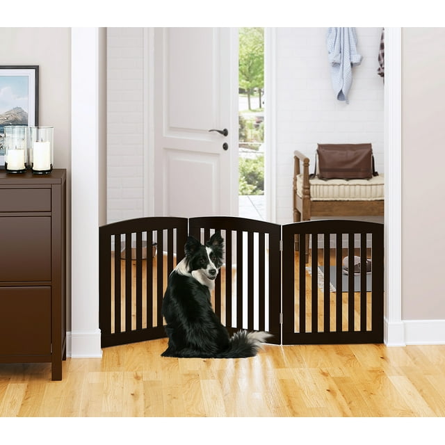 PAWLAND Wooden Freestanding Foldable Pet Gate for Dogs, 24 inch 3 Panel