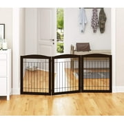 PAWLAND Wooden Freestanding Wire Pet Gate for Dogs, 3 Panel Step Over Fence, Dog Gate for The House, Doorway, Stairs, Extra Wide Tall Pet Safety Fence (Espresso, 30" Height-3 Panels)