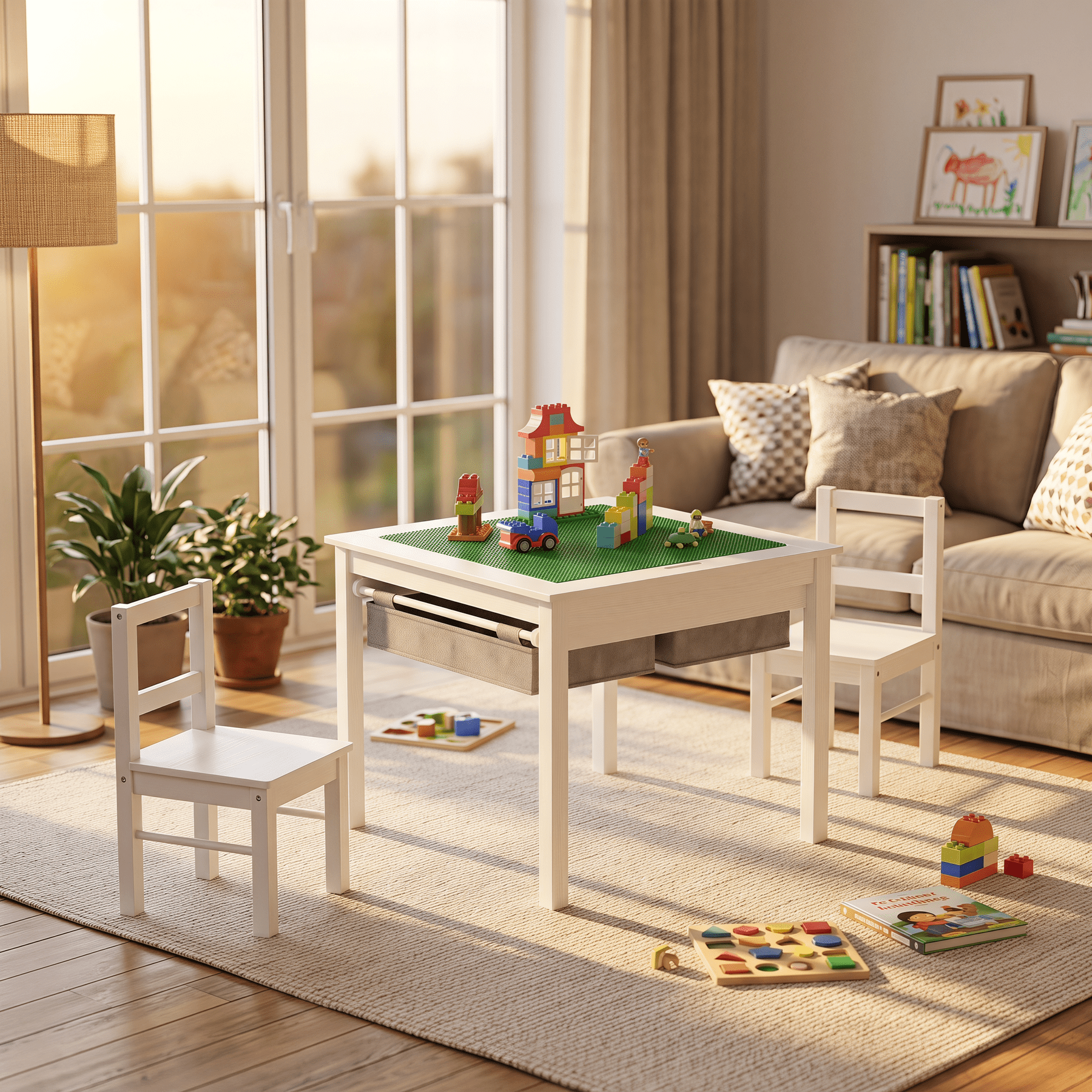Homy Casa Kids Study Table and 4 Chairs Set for Toddler and Kids
