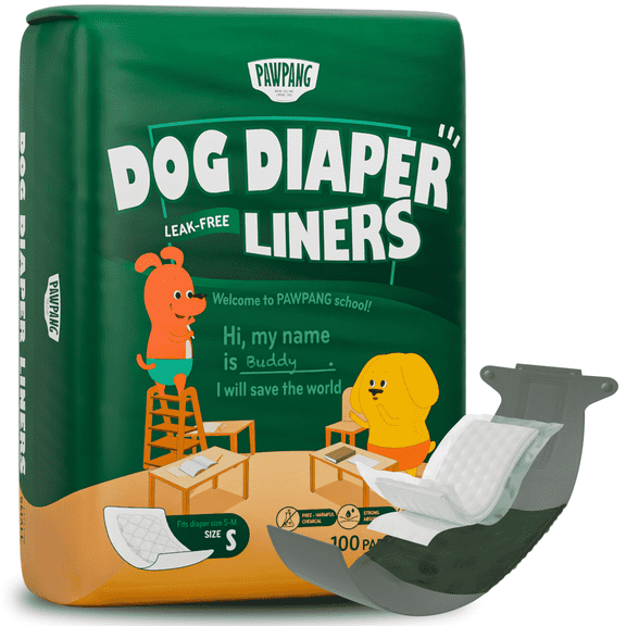PAWPANG Dog Diaper Liners for Male & Female Dogs, Leakproof & Super Absorbent, S, 100ct