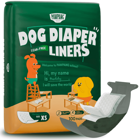 PAWPANG Dog Diaper Liners for Male & Female Dogs, Leakproof & Super Absorbent, XS 100ct