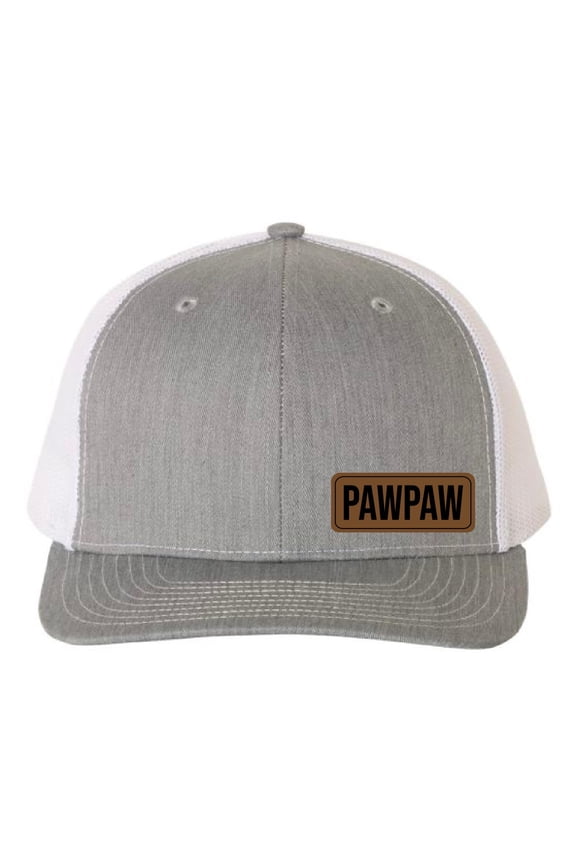 PAWPAW Vegan Leather Patch Cap, Richardson 112, Richardson Hat, Dad Hat, Dad Gift, Dad Birthday Gift, Richardson Hat, Richardson Cap, Richardson 112 (Heather Grey White)