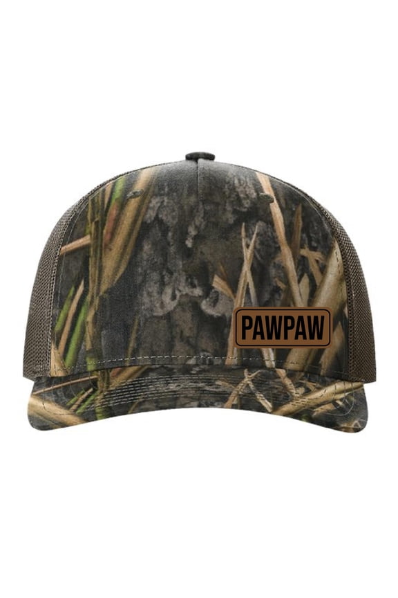 PAWPAW Vegan Leather Patch Cap - Richardson 112 Dad Hat, Birthday Gift for Dads, Adjustable Leather Richardson Cap (Oak/Brown)