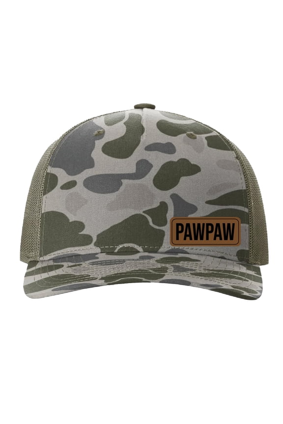 PAWPAW Vegan Leather Patch Cap, Richardson 112, Richardson Hat, Dad Hat, Dad Gift, Dad Birthday Gift, Richardson Hat, Richardson Cap, Richardson 112 (Marsh Camo)