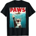 thumbnail image 1 of PAWS Parody Cat Mouse Humorous Cat Chasing Kitten Graphic Unisex T-Shirt, up to Size 5XL, 1 of 2