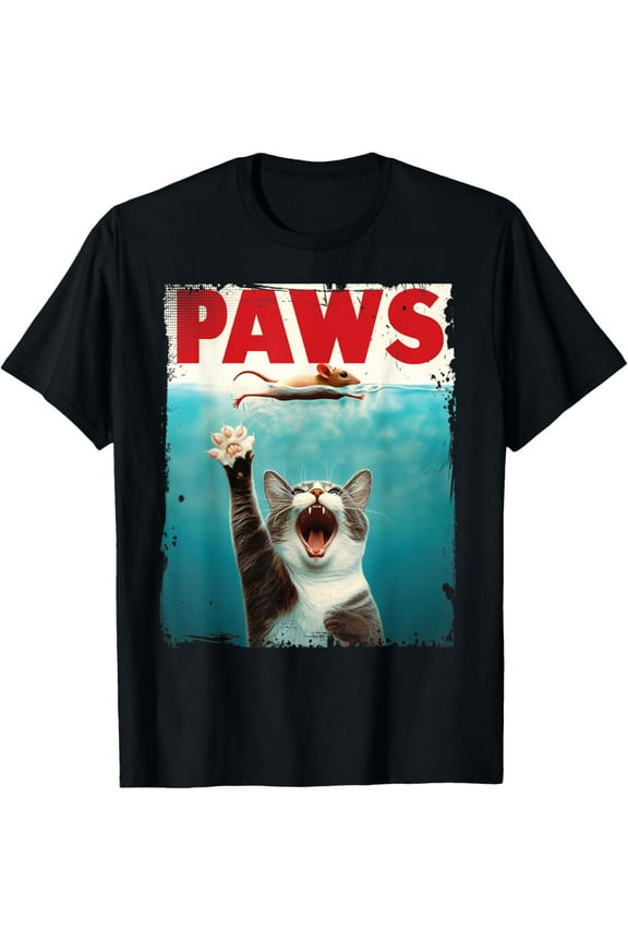 PAWS Parody Cat Mouse Humorous Cat Chasing Mouse Kitten T-Shirt Tops Tee