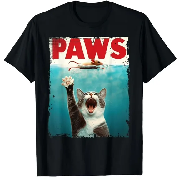 PAWS Parody Cat Mouse Humorous Cat Chasing Mouse Kitten T-Shirt