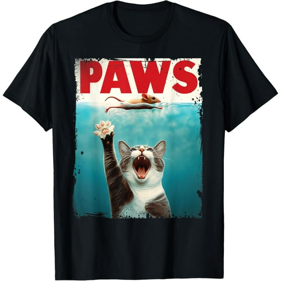 PAWS Parody Cat Mouse Humorous Cat Chasing Mouse Kitten T-Shirt