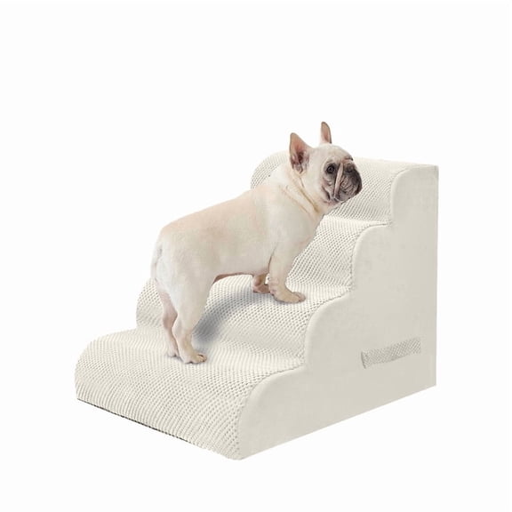 PAWSCRAT Pet Stairs for Dogs and Cats 4-Step, 19.6" H Pet Stairs for High Bed, Couch Sofa & Chair, 30D Foam Dog Steps with Non-Slip Bottom Surface Removable Washable Cover, Beige