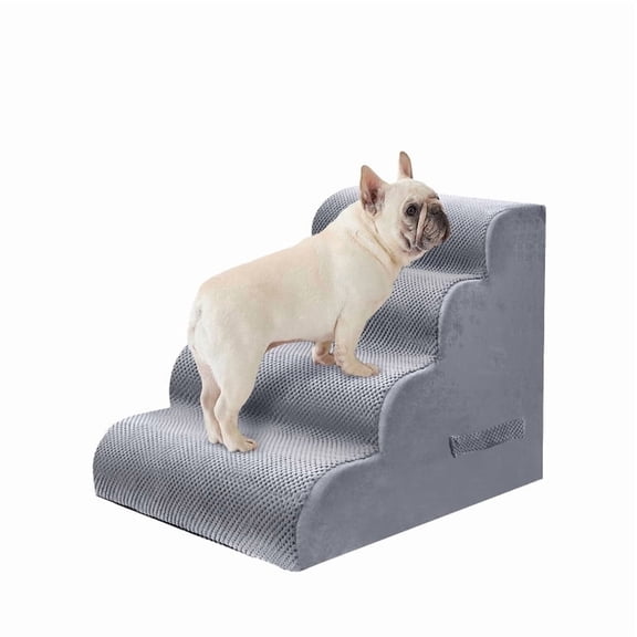 PAWSCRAT Pet Stairs for Dogs and Cats 4-Step, 19.6" H Pet Stairs for High Bed, Couch Sofa & Chair, 30D Foam Dog Steps with Non-Slip Bottom Surface Removable Washable Cover, LightGrey
