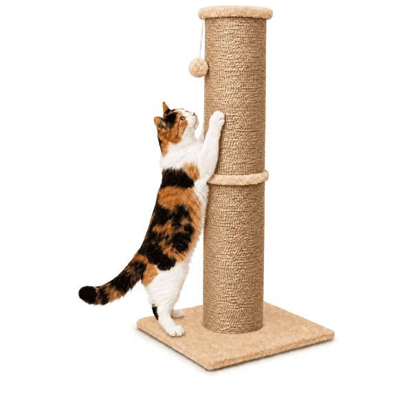 PAWSCRAT Cat Scratching Post 32 Inch High, 5.5 Inch Large Diameter Natural Sisal Cat Scratch Post,Protect Your Furniture, Scratch-Resistant and Durable Tall Cat Scratcher for Indoor Cats, Yellow