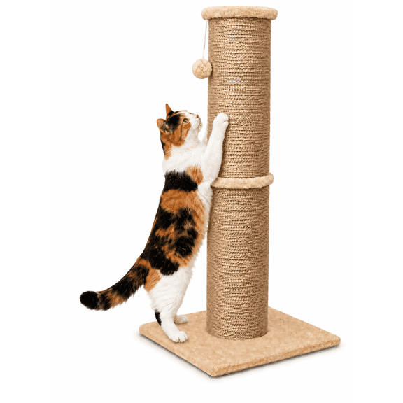 PAWSCRAT Cat Scratching Post 32 Inch High, 5.5 Inch Large Diameter Natural Sisal Cat Scratch Post,Protect Your Furniture, Scratch-Resistant and Durable Tall Cat Scratcher for Indoor Cats, Yellow