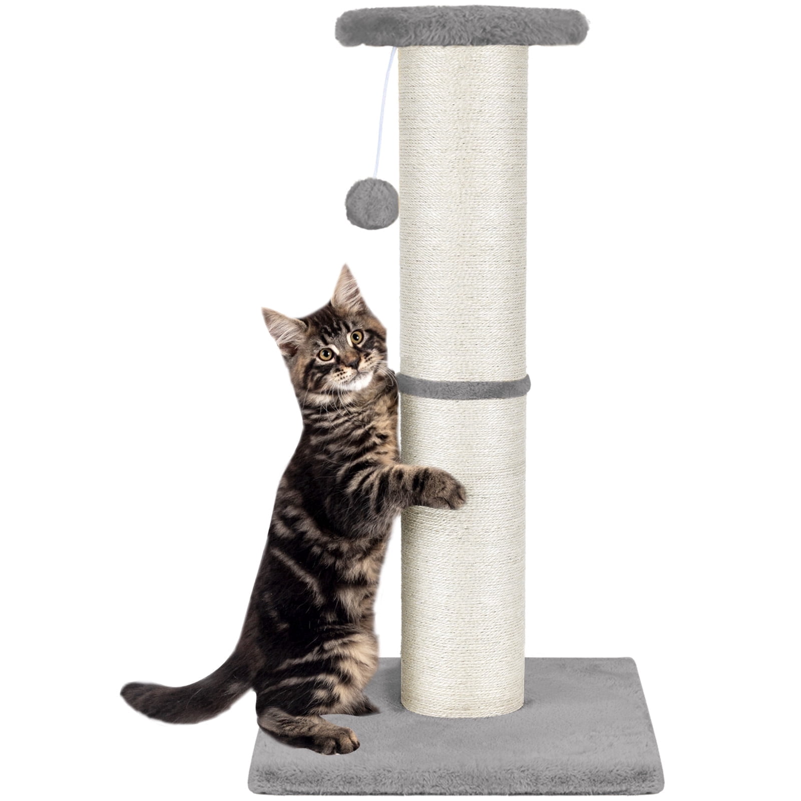 PAWSCRAT Cat Scratching Post 32" Tall, Large Diameter Natural Sisal Cat Scratch Post with Dangling Ball for Indoor Cats, Scratch-Resistant Durable & Protect Your Furniture, LightGrey