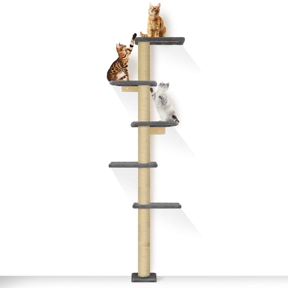 PAWSCRAT Cat Wall Shelves, 5 Tier Floor to Ceiling Cats Tower Cat Tree, 80 inch Wall-Mounted Cat Scratching Post, Darkgery