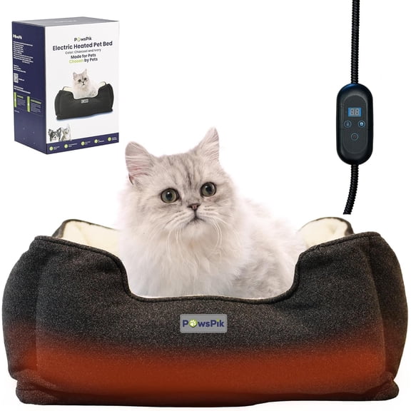 PAWSPIK Heated Cat Bed, Heated Dog Bed for Pets Indoor, Electric Pet Bed Warmer for Cats and Dogs (Charcoal and Ivory)