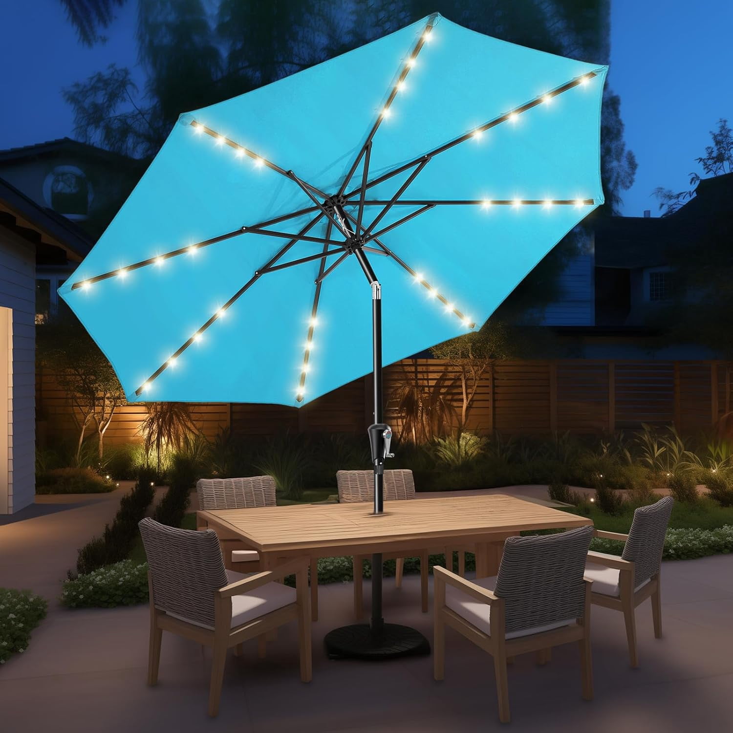 PAWTY 10ft Solar Patio Umbrella - Solar Lights LED Lighted Outdoor ...