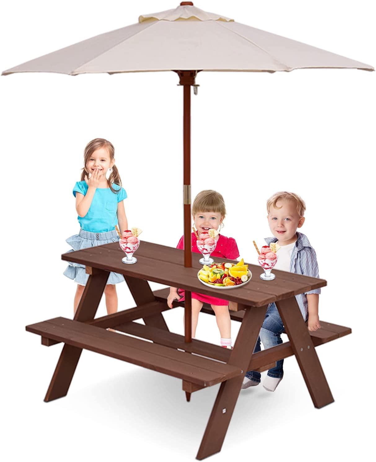 PAWTY Kids Picnic Table, Fir Wood Kids Outdoor Table and Chairs with ...