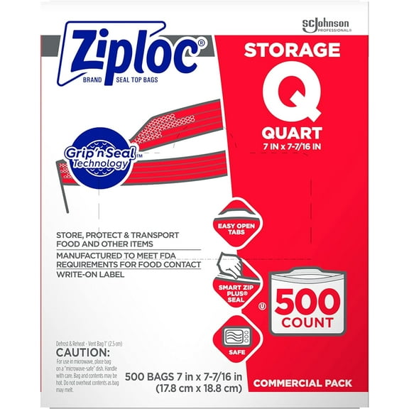 PAWTY Ziploc Storage Bags, For Food Organization and Storage, Double Zipper, Quart, 500 Count
