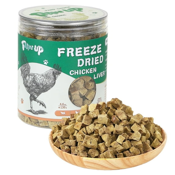 PAWUP Chicken Liver Freeze Dried Dog and Cat Treats, Single Ingredient, Grain Free, No Additives, High Protein Dog Toppers for Training, 4.6oz