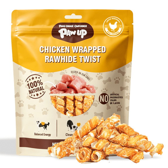 PAWUP Chicken Wrapped Rawhide Twist Dog Treats, Rawhide Dog Bones for Small Medium Large Dogs, 10.6oz