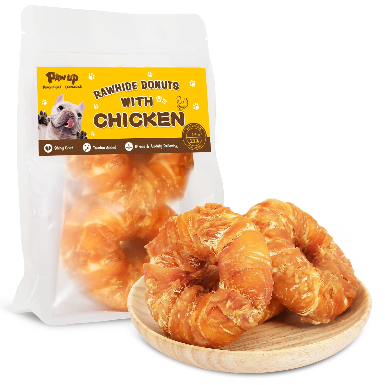 PAWUP Chicken Wrapped Rawhide Donuts Dog Treat, Long Lasting Rawhide
