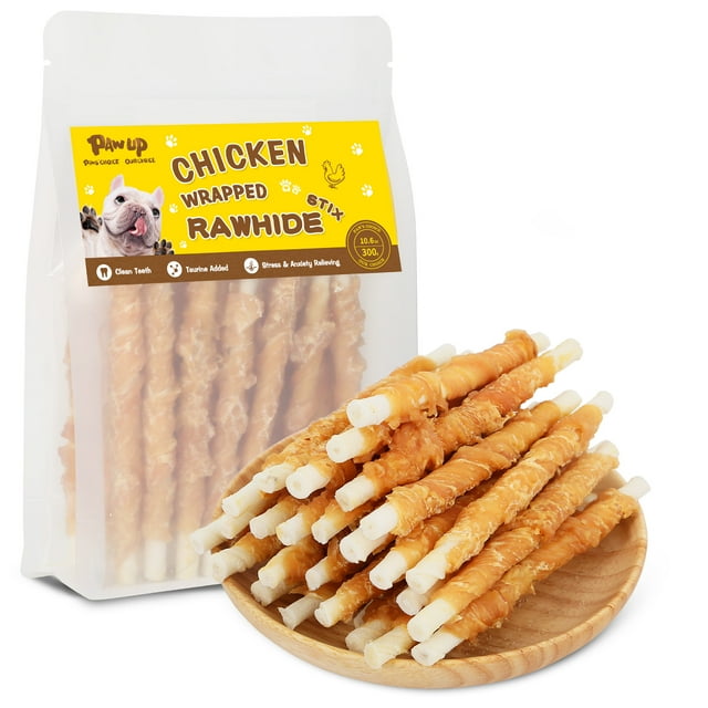 PAWUP Chicken Wrapped Rawhide Sticks, Dog Treats for Large Dogs