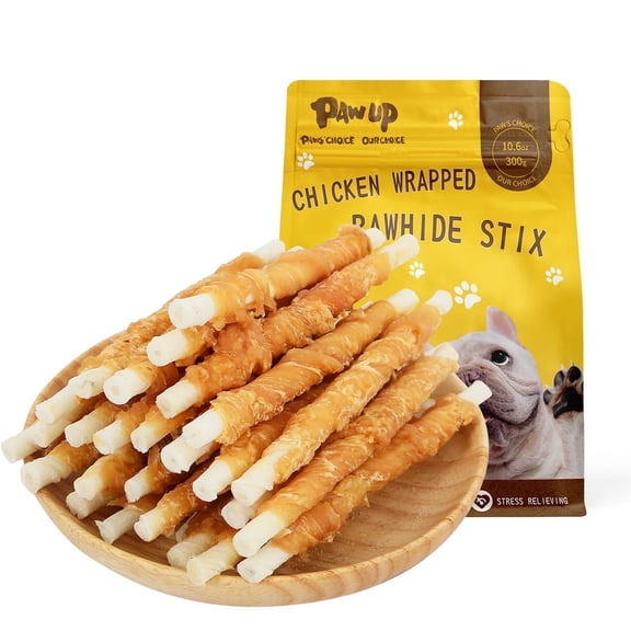 PAWUP Chicken Wrapped Rawhide Sticks, Dog Treats for Small Medium Large Dogs, Rawhide Dog Bones, Long Lasting Rawhide Chew Dental Treats, 10.6oz