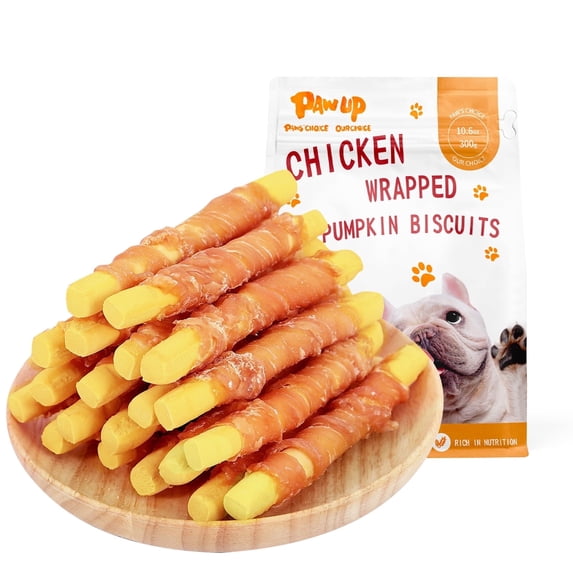 PAWUP Chicken Wrapped Pumpkin Biscuits Dog Treats, Rawhide Free, Promote Digestion Soft Chewy Dog Snacks for Small Medium Large Dogs, 10.6oz