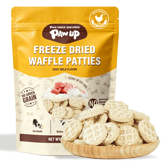 PAWUP Freeze Dried Dog Treats, Goat Milk Chicken and Liver Patties, High Protein Probiotic Snack for Small, Medium & Large Dogs, 2.5 oz Bag