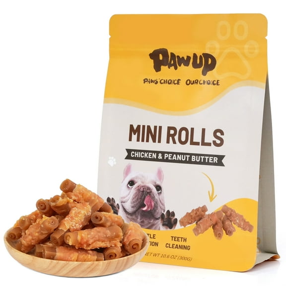 PAWUP Chicken & Peanut Butter Mini Rolls Dog Treats, Rawhide Free Chews, Gentle Digestion, Dental Training Treats for Small Medium Large Dogs, 10.6oz