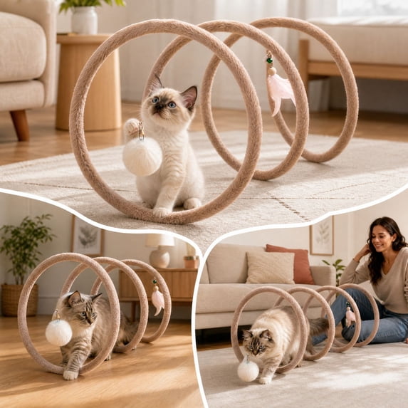 PAWYOPIA Cat Tunnel, with Ball and Hanging Toy for Play and Rest, 28x12x12 in, 1 Pack, Brown