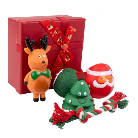 PAWYOPIA Christmas Dog Stocking Toys, 5PCS Xmas Dog Toy Set with Squeaky Toys, A
