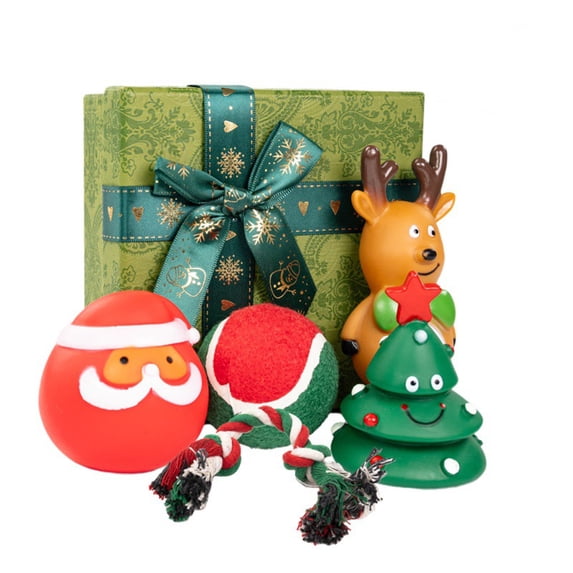 PAWYOPIA Christmas Dog Stocking Toys, 5PCS Xmas Dog Toy Set with Squeaky Toys, B