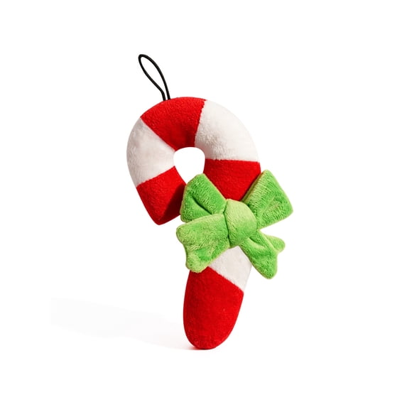 PAWYOPIA Durable Squeaky Dog Toy, Christmas Candy Cane Plush Dog Toys, E