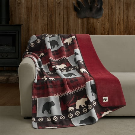 Pawz Plush Oversized Throw Blanket for Couch or Bed, Soft Flannel Fleece, Red Bears, 50"x72"